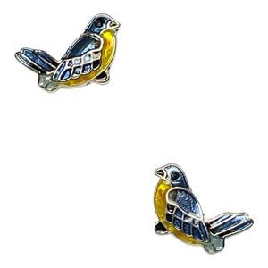 Zarah Little Bluebird Stud Earrings Silver Plated Cloisonne Enamel Bird